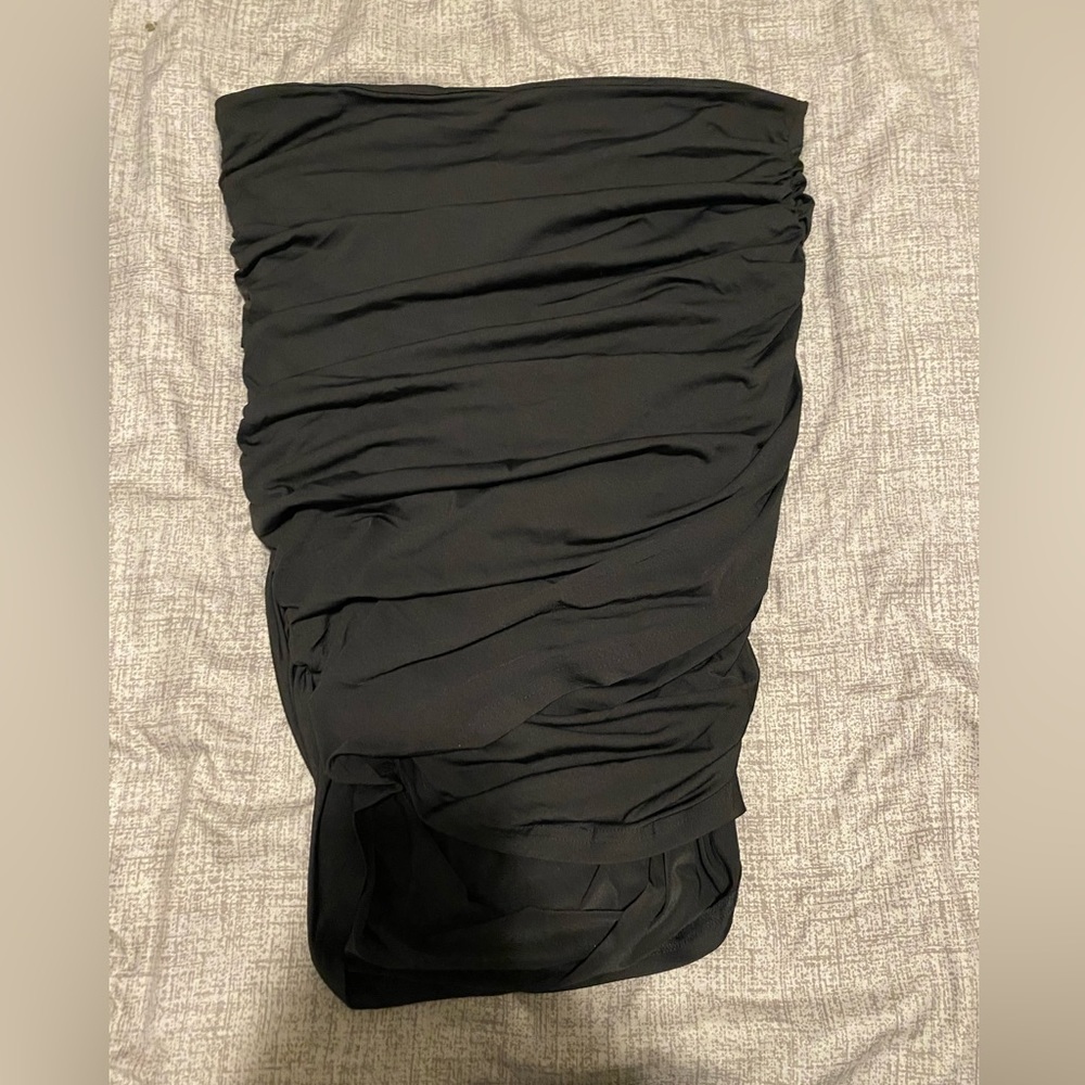 Black ruched midi skirt